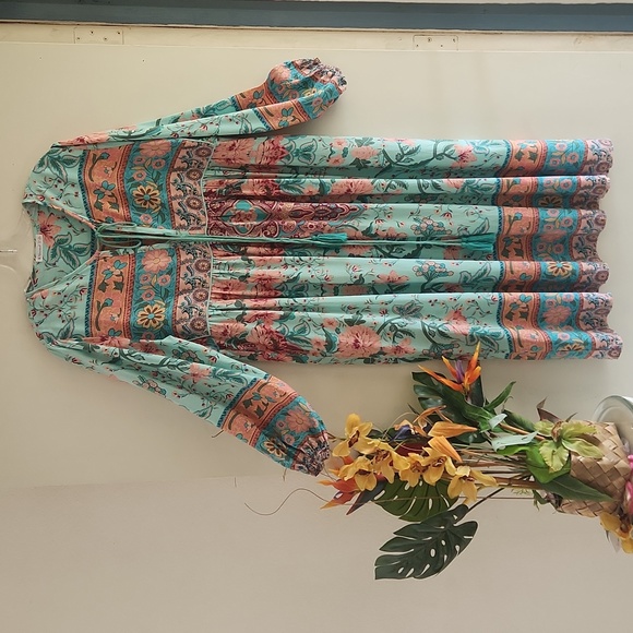 Floral Bohemian Midi Dress - Teal and Red - Picture 2 of 15